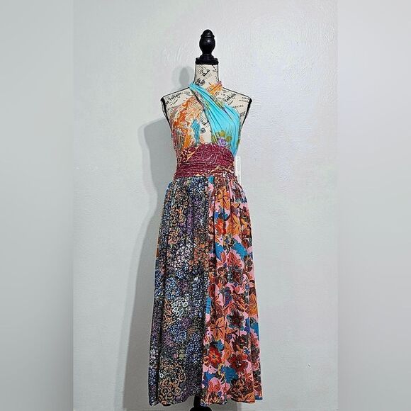 Love The Label Anthropologie Ivy Printed Patchwork Halter Maxi Dress Size XS NWT - Picture 7 of 12